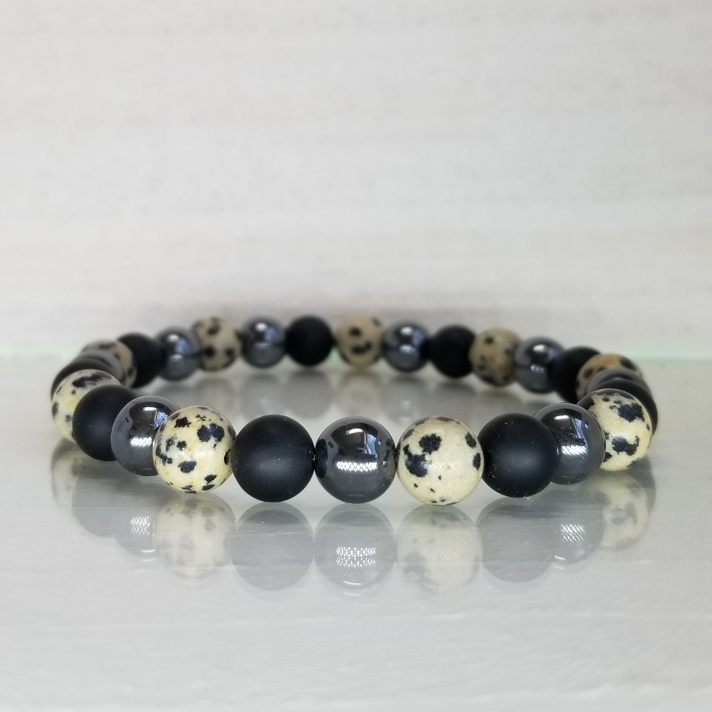 Dalmatian Jasper, Black Onyx & Hematite Bracelet